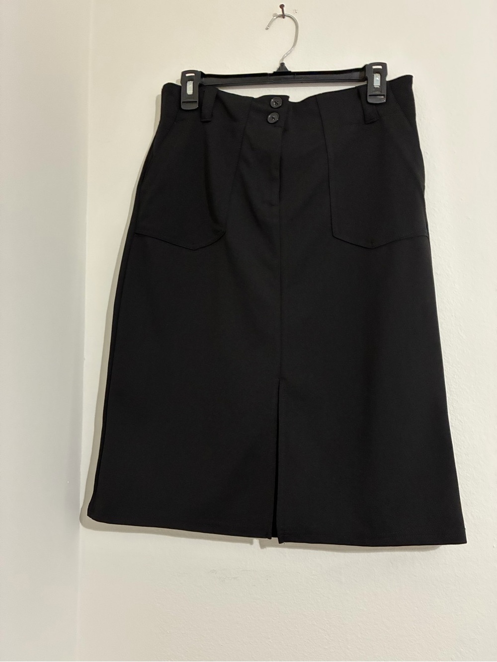 Cato Black Pencil Skirt with Front Slit and Patch Pockets